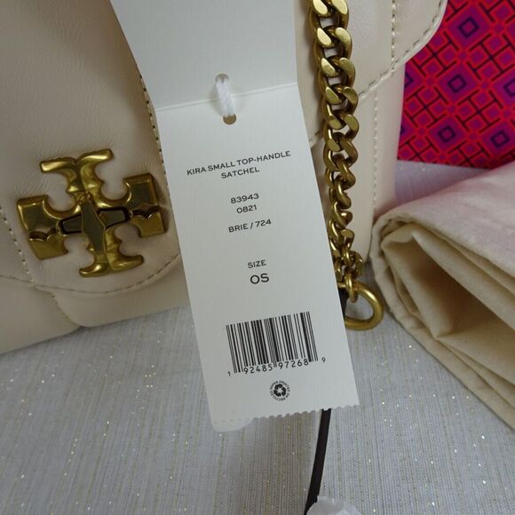 TORY BURCH Kira Leather Bag Crossbody Top Handle Satchel BRIE Purse NWT $648 - Picture 3 of 12